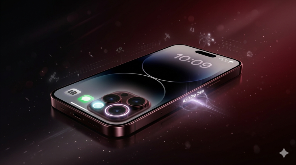 iPhone 18 Pro Max Dark Cherry color with A20 Pro chip and variable aperture camera design 2026