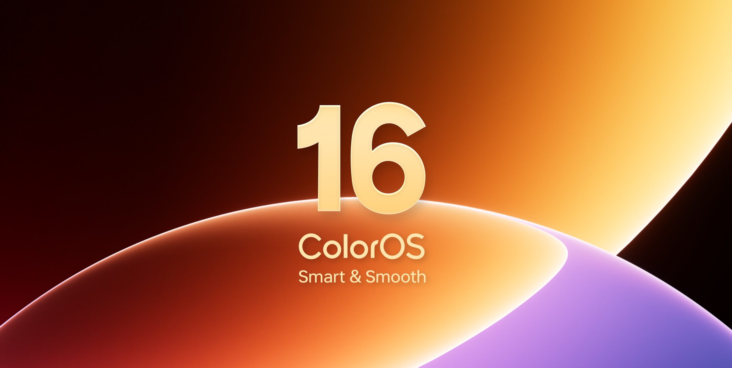 ColorOS 16 Smart and Smooth official branding graphic with orange and purple gradient